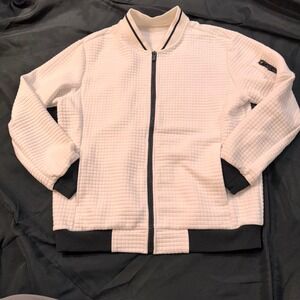White Quilted Bomber Jacket Lightweight Full‎ Zip Casual Outerwear Women